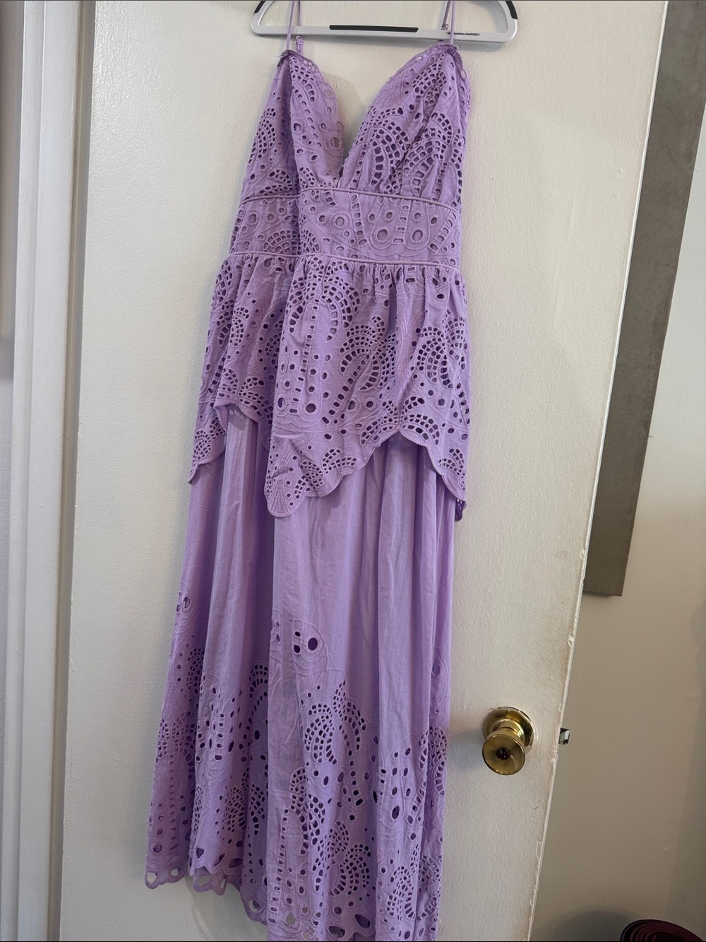 FARM Rio Lilac Eyelet Halter Maxi Dress